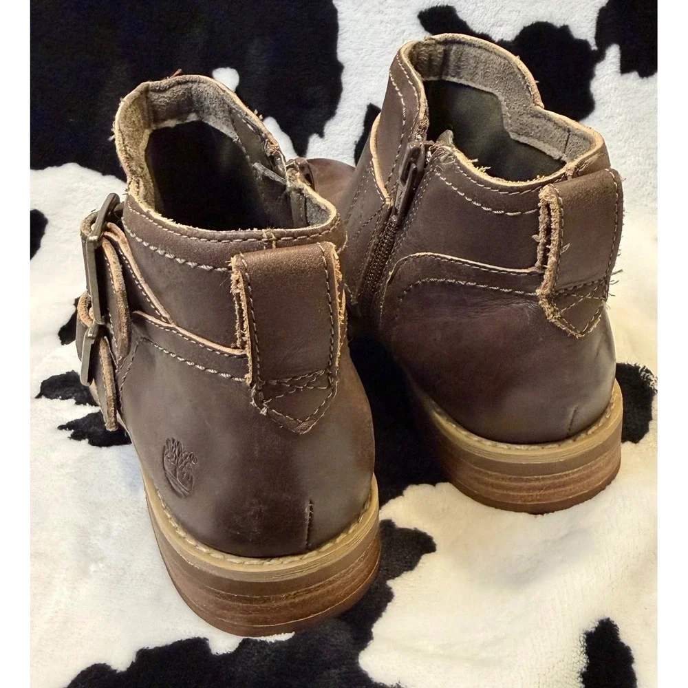 Timberland EarthKeepers Dark Brown Leather Double Buckle Moto Ankle Boots Size 6